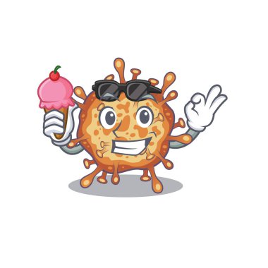 cartoon character of retro virus corona holding an ice cream