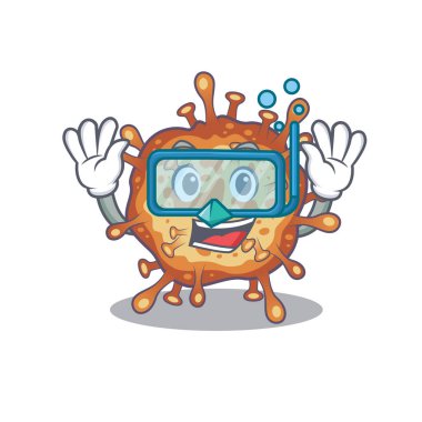 A cartoon picture featuring retro virus corona wearing Diving glasses