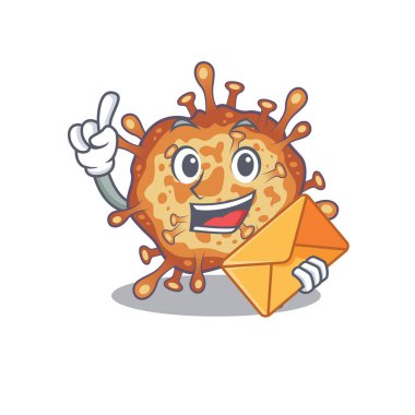 Cute face retro virus corona mascot design with envelope