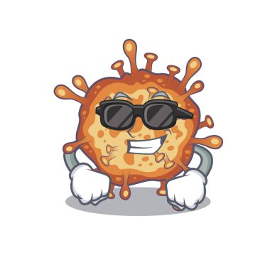 Super cool retro virus corona mascot character wearing black glasses