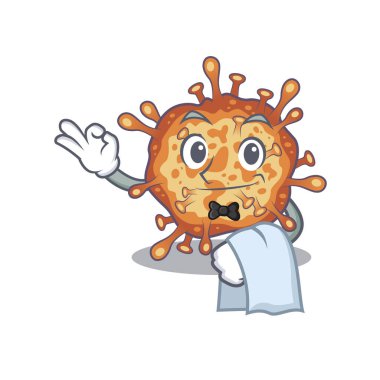 A design of retro virus corona cartoon character working as waiter