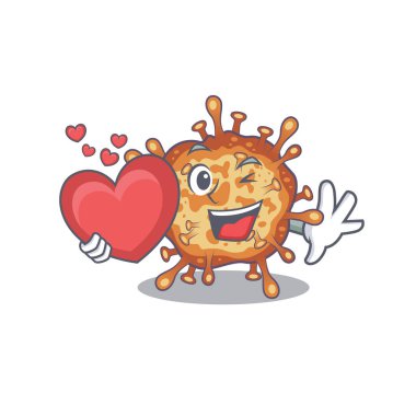 A romantic cartoon design of retro virus corona holding heart