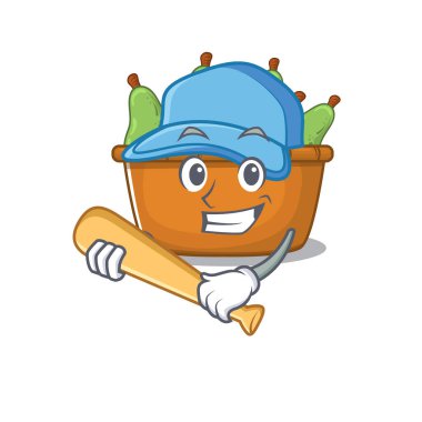 Beyzbol sopasıyla armut meyve kutusunun maskot tasarımı.