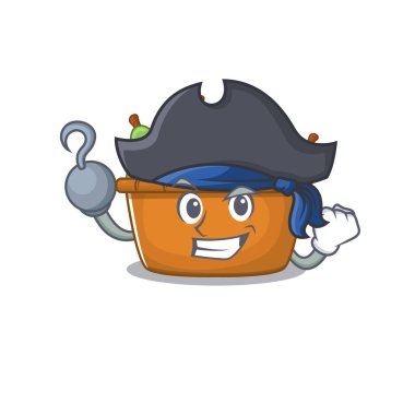 Bir elinde havalı armut kutusu Bir elinde Korsan çizgi film tasarımı tarzı şapka