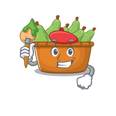 Yetenekli armut kutusu fırçalı karikatür karakteri