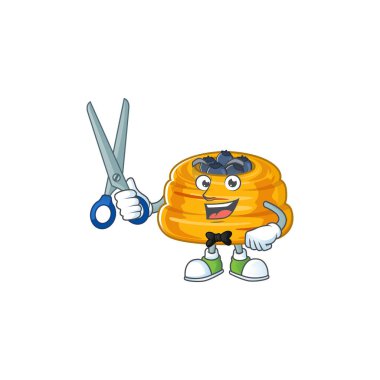 Havalı Barber Kataifi çizgi film maskot tasarımı tarzı. Vektör illüstrasyonu