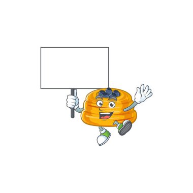 Tatlı Kataifi çizgi film karakteri bir tahta getir. Vektör illüstrasyonu