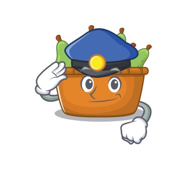 Bir polis memuru olarak sahnelenen bir armut meyve kutusu resmi