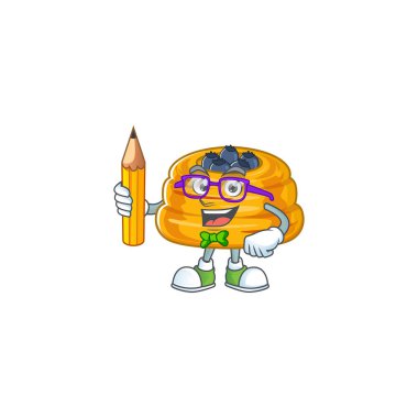 Kataifi kalem kullanan zeki bir öğrenci karakteri. Vektör illüstrasyonu