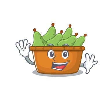 Gülen armut kutusu, el sallayan maskot tasarımı.