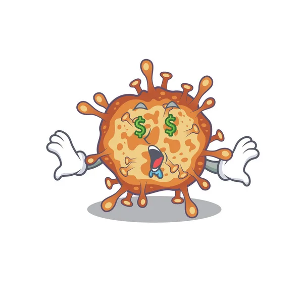 Korona virus retro kaya dengan gaya karakter maskot mata uang - Stok Vektor