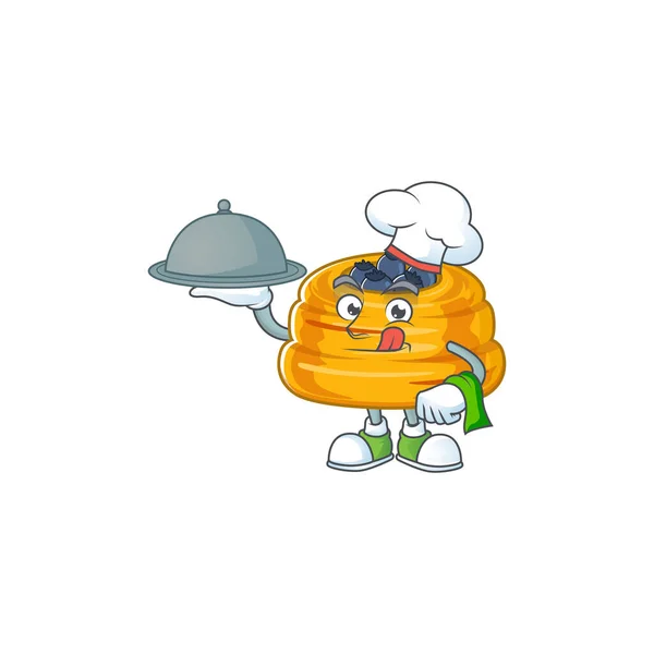 Personagem de desenho animado chef de kataifi com comida na bandeja — Vetor de Stock