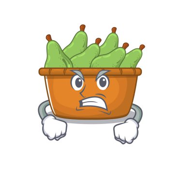 Kızgın yüzlü armut meyve kutusu çizgi film karakteri tasarımı