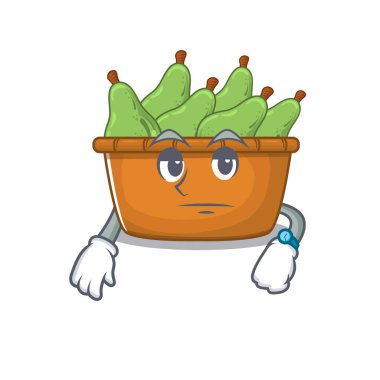 Armut meyve kutusu, maskot tasarımı için bekliyor. Vektör illüstrasyonu