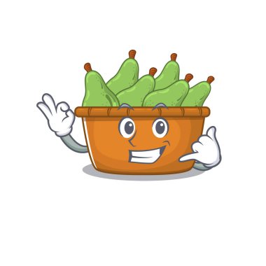 Armut kutusu maskotu tasarımı bana jest yap diyor. Vektör illüstrasyonu