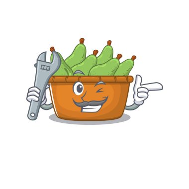 Havalı bir mekanik armut kutusu çizgi film karakteri tasarımı. Vektör illüstrasyonu