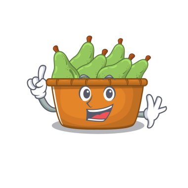 Maskot karakteri tarzında bir parmak armut kutusu. Vektör illüstrasyonu