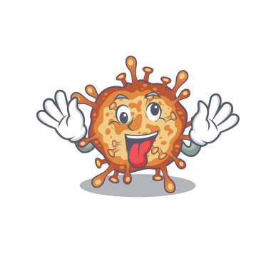 Çılgın bir yüz retro virüs Corona maskot tasarımı. Vektör illüstrasyonu