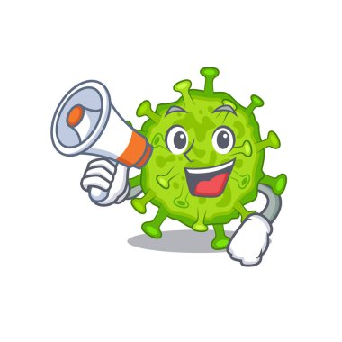 An icon of virus corona cell holding a megaphone. Vector illustration clipart
