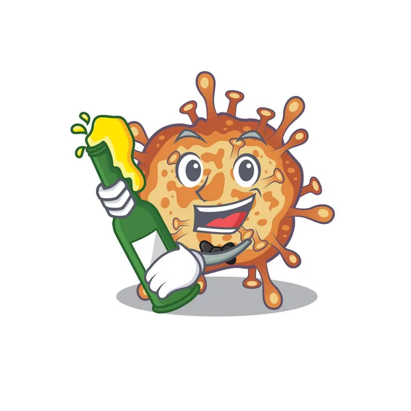 Corona Virus Retro Con Botella Cerveza Estilo Mascota Dibujos Animados — Vector de stock