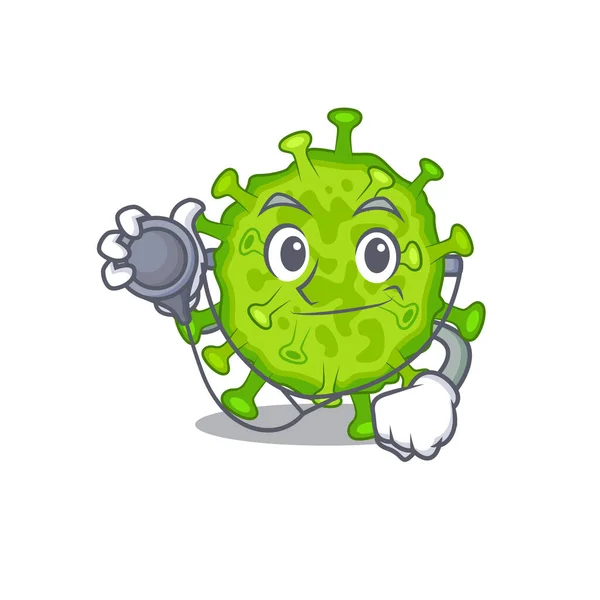 Elegant Virus Koronacell Doctor Cartoon Karaktär Med Verktyg Vektorillustration — Stock vektor