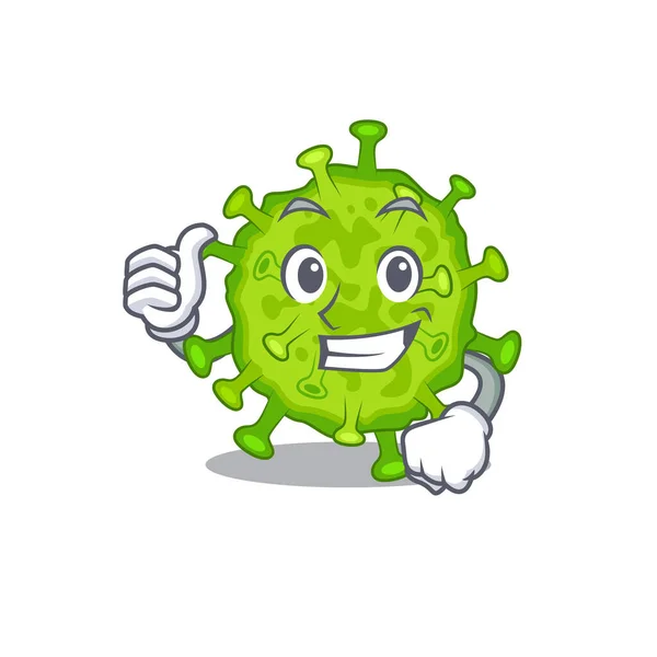 Cool Virus Corona Cell Cartoon Design Style Making Thumbs Gesture — Stock Vector