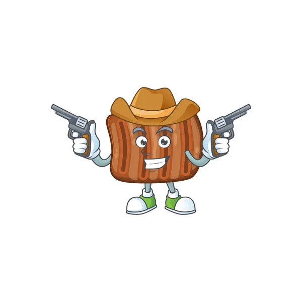 Cooles Cowboy-Cartoon-Design von Roastbeef mit Gewehren — Stockvektor