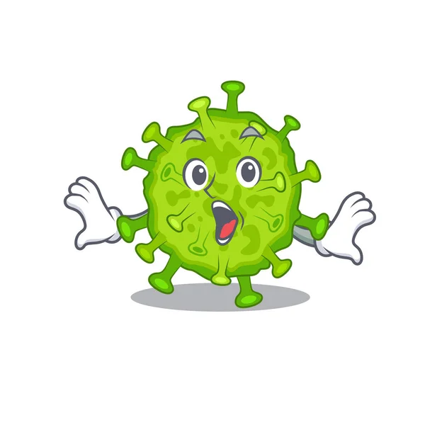 驚くべきジェスチャーをするウイルスコロナ細胞の漫画のキャラクター ベクターイラスト — ストックベクタ