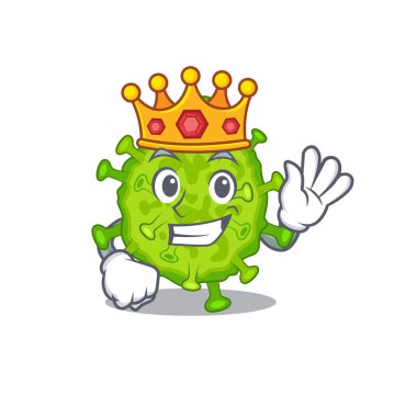 Virüsün kraliyet kralı Corona hücre çizgi film karakteri tasarımı. Vektör illüstrasyonu