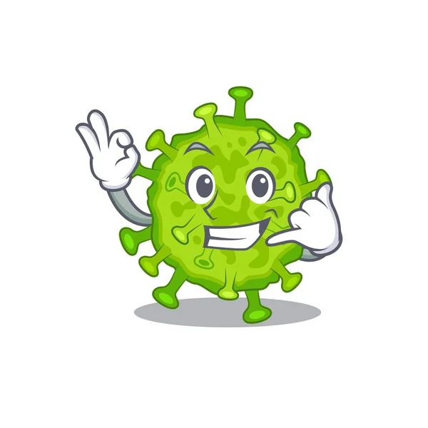 Virus Corona Cell Mascot Cartoon Design Showing Call Gesture Vector — Stock Vector