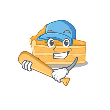 Maskot tasarımı. Beyzbol sopasıyla portakallı cheesecake.