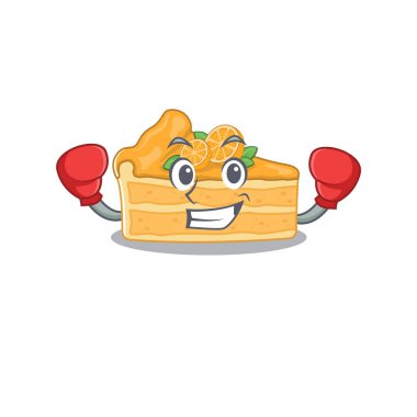Sportif bir cheesecake turuncu boks maskotu tasarımı