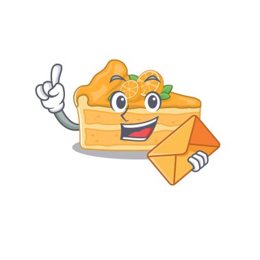 Zarflı şirin bir cheesecake turuncu maskot tasarımı.