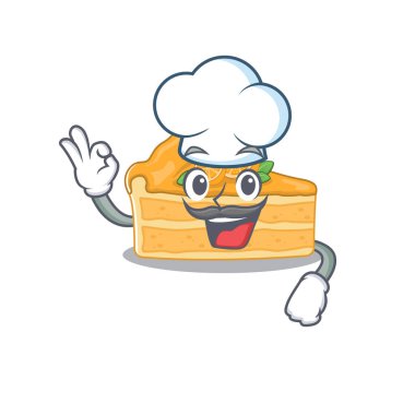 Beyaz şef şapkası takan şirin turuncu çizgi film karakteri.