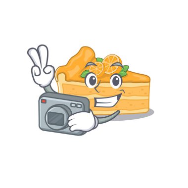 Profesyonel fotoğrafçı olarak Cheesecake turuncu maskot tasarımı.