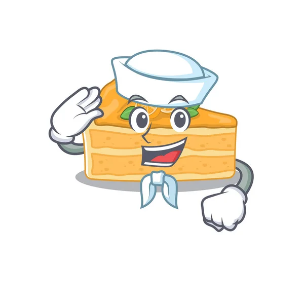 Bonito cheesecake laranja Sailor personagem dos desenhos animados usando chapéu branco — Vetor de Stock