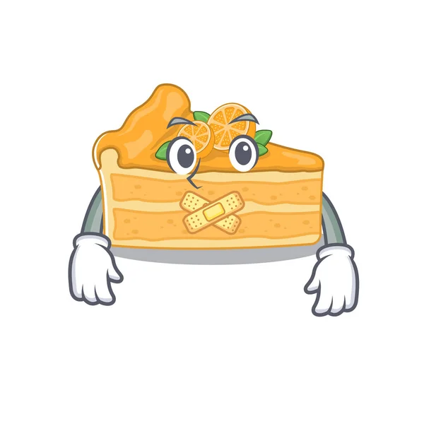 Cheesecake laranja mascote desenho animado personagem com gesto silencioso — Vetor de Stock