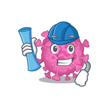 Gülümseyen korona virüsü mimarı organik mavi iz ve mavi miğfere sahip