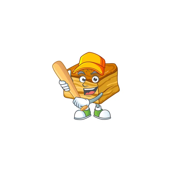 Desenhos animados de baklava com bastão de beisebol — Vetor de Stock