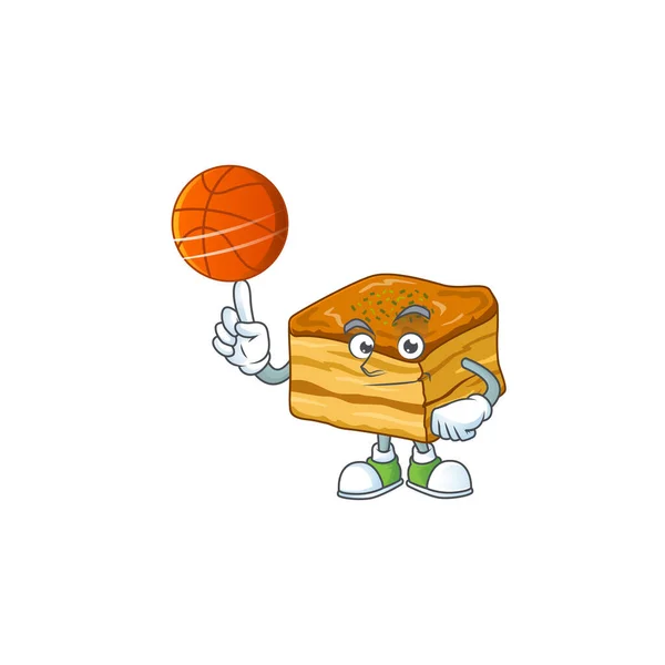 Projeto atrativo do caráter dos desenhos animados do baklava com basquete — Vetor de Stock