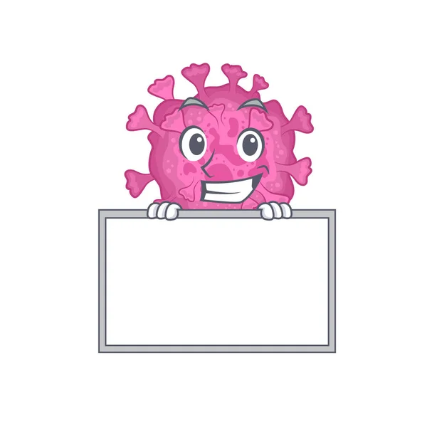 Smiley corona virus organik kartun gaya karakter membawa papan - Stok Vektor