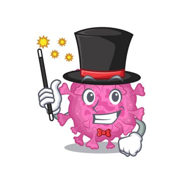 Büyüleyici Corona virüsü organik karikatür tasarım performansı bir sihirbaz stili olarak