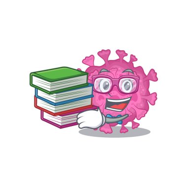 Corona virüsü üzerine çalışkan bir öğrenci kitap ile organik maskot tasarımı