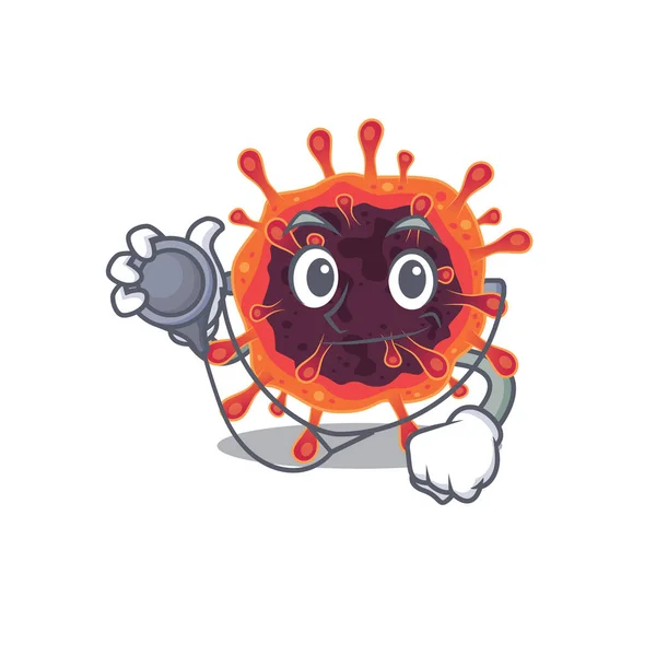 Una elegante zona de virus corona en un personaje de Doctor Cartoon con herramientas — Vector de stock