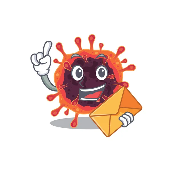 Mascotte visage mignon corona virus zone design avec enveloppe — Image vectorielle