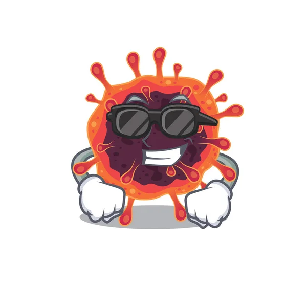 Super cool personaggio della mascotte zona virus corona indossando occhiali neri — Vettoriale Stock
