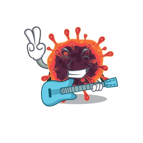 Cena fresca corona virus zona de dibujos animados tocando una guitarra — Vector de stock