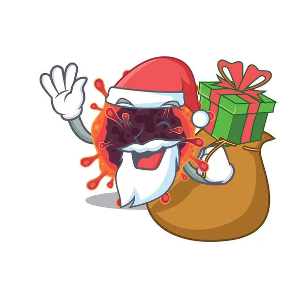 Santa corona virus zone Cartoon character design avec boîte de cadeau — Image vectorielle