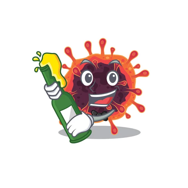 Zona virus Corona con botella de cerveza estilo mascota de dibujos animados — Vector de stock