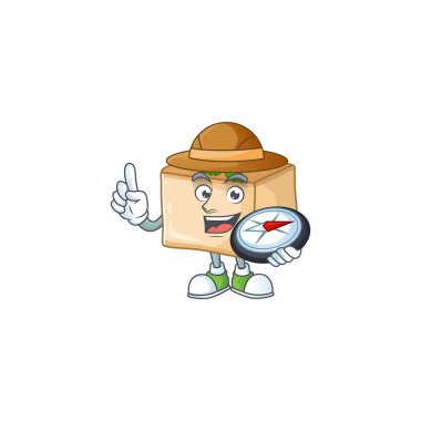 Basbousa, pusula kullanan deneyimli bir kâşif. Vektör illüstrasyonu